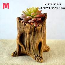 Maceta de cemento con diseño de tocón con estilo retro- El diseño de raíz rural es adecuado para plantas suculentas y plantas verdes, lo que puede iniciar una buena fortuna todo el año con un toque de vitalidad, y las macetas decorativas para interiores/exteriores están equipadas con agujeros de drenaje.