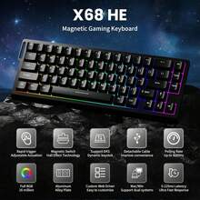 ATTACK SHARK X68 HE 60% 有线游戏键盘，快速触发，触发点可调，磁力开关，8K 轮询率，PBT 键帽，适用于 PC 游戏玩家/Win 系统，RGB 机械键盘，带螺旋线缆，圣诞礼物，2026 新年礼物，圣诞特别版 - 白色/黑色轮廓/月夜 - 彩色 - 查看 14