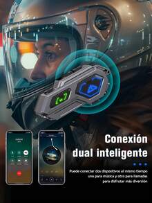 Intercomunicador Impermeable Motocicleta Casco Auricular Bluetooth con Iluminación 1000mAh, Ipx6 Impermeable, Cancelación de Ruido, Tiempo de Espera Extra Largo - Gris - Ver 4