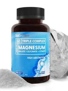 Complejo de triple magnesio BioEmblem | 300mg de glicina de magnesio, malato y citrato para músculos, nervios y energía - Azul - Ver 1