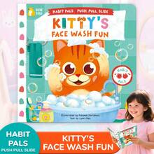 beartale 1 套推拉滑梯儿童活动书籍《儿童习惯伙伴》——洗脸乐趣，一只可爱的猫教孩子们何时以及如何清洁面部，生动的插图忙碌的书益智玩具，儿童玩具，儿童派对礼物，教具，女孩玩具，男孩玩具，蒙特梭利玩具，学校，文具用品，学校用品，游戏，儿童生日礼物，毕业礼物 - 彩色 - 查看 2