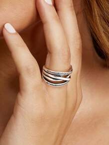 1pc Christmas Sterling Silver Multiple Interlocking Loops Shiny & Dazzling Luxurious Party Center Women's Ring, Exquisite Gift For Birthday & Christmas, Romantic Style For Women