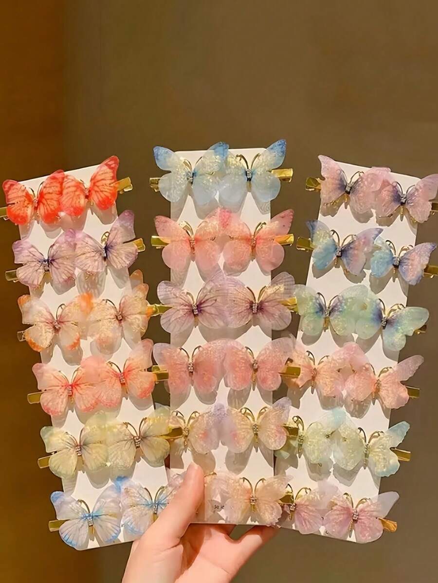 12个仙女风彩色蝴蝶发夹，森系少女氛围发饰（卡片为拍摄道具，不含卡片）爪夹发夹，发卡，头饰，发夹 - 多色 - 查看 1