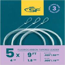 3 paquetes de líderes de fluorocarbono con ojo pre-anudado para pesca con mosca, tamaño 0X, 1X, 2X, 3X, 4X, 5X, 6X, 7X, longitudes de 7.5 pies, 9 pies, 12 pies - 9 pies y 5X - Ver 1