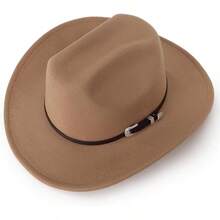 Classic Western Felt Cowboy Hat With Wide Brim For Outdoor Use - 1 Pc Style 2: Brown - View 9