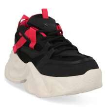 Zapato Tenis De Plataforma Negro Para Dama Con Aplicación Y Cintas Con Contraste De Color - Negro - Ver 1