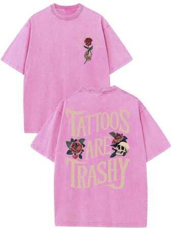230G Double-Sided Washed T-Shirt, Tattoo Is Vulgar Washed Printed T-Shirt. 230G High-Quality Wax Printed Cotton Retro Fashion Brand T-Shirt Has A Certain Thickness And Is Suitable For Summer T-Shirts And Holiday Gifts.