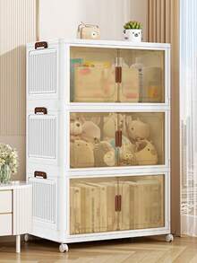 Thùng nhựa lưu trữ 4 lớp, hộp lưu trữ có thể xếp chồng lên nhau có nắp, hộp lưu trữ gấp có bánh xe có khóa cho phòng ngủ, phòng khách, phòng học, văn phòng, trang trí nhà cửa, lưu trữ tiệc tùng, lưu trữ Giáng sinh, lưu trữ năm mới - trắng - Xem 5