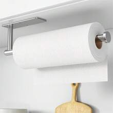 1pc Kitchen Tissue Holder Stainless Steel Nail Free, Hole Free Self-Adhesive Wall Mounted Metal Black American Style Toilet Roll Paper Holder