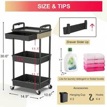 Rolling Practical Cart Storage With Detachable Drawers, Stable And Sturdy Black Rolling Storage Cart With Lockable Wheels, Suitable For Bathroom, Kitchen, Snacks, Crafts, Cosmetics, And Baby Essentials - 三層 - 查看 4