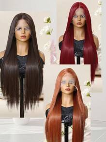 Parrucca da costume di Ognissanti, in fibra sintetica resistente al calore, con pizzo frontale. Lunghezza 32 pollici, capelli lisci neri, rossi o arancioni extra lunghi, adatta per uso quotidiano. Parrucca di alta qualità da donna, adatta a qualsiasi forma del viso e a tutti gli stili, affascinante, sexy e carina.
