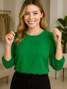 Duna Women's Blouse Social 3/4 Princess Evangelical Fashion S To GG Various Colors Simple Casual Elegant Party Viscose Night Holiday Daily Birthday Party - 綠色 - 查看 3