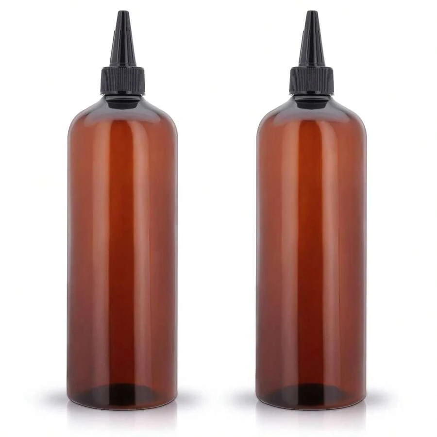 Cosywell Applicator Bottle For Hair Dye 8.5oz 2 Pack With Graduated Scale, Twist-On Top Tip Cap, Empty Plastic Color Oil Squeeze Bottles - Brown-16.9oz - View 1