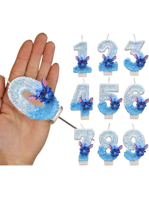 Disney 1 buc lumânări de ziua de naștere Stitch, desene animate anime Lilo și Stitch lumânări strălucitoare cu numere decorațiuni de ziua de naștere, suporturi pentru lumânări pentru tort pentru decor de tort aniversare de nuntă decorare de petrecere cu tematică dulce pastelată