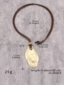 1 件简约个性化时尚椭圆形金合金和棕色蜡绳串珠项链，男女通用项链，送给男朋友/女朋友的礼物 - 臘繩 - 查看 10