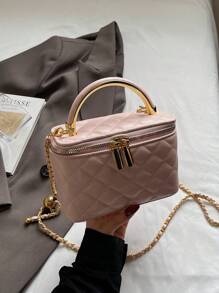 1 pieza Bolso de diseño tipo caja con patrón de rombo BEIKAMU, nuevo monedero y portalipstick, elegante y chic bolso de hombro cruzado con cadena