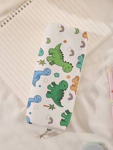 1pc Cartoon Dinosaur Print Corduroy Pencil Case, Stationery Storage Pouch, Double-Sided Printed Stationery Bag, Portable Multifunctional Office Supplies Pen Holder, School Supplies Storage,Back To School,School Supplies - Multicolor - View 3