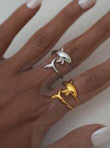 1pc/2pcs Women's 18k Gold Stainless Steel Exquisite Ring Ladies Girls Summer Jewelry Suitable For Vacation Seaside Daily Wear Waterproof