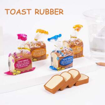 paquete de 8 borradores en forma de pan 3D, borradores mini kawaii en forma de tostada, útiles escolares, suministros de arte, herramientas de dibujo para pintores y artistas