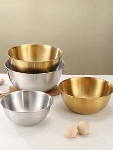 A Set Of Three Stainless Steel Mixing Bowls, Kneading Bowls, Salad Bowls, For Cooking Food, Kitchenware