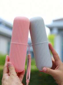 1件套便携式旅行牙刷套装带盖漱口杯，化妆刷收纳盒，旅行洗漱杯，情侣牙刷，牙膏收纳盒，简易牙刷漱口杯套装，随机颜色绳，旅行必备