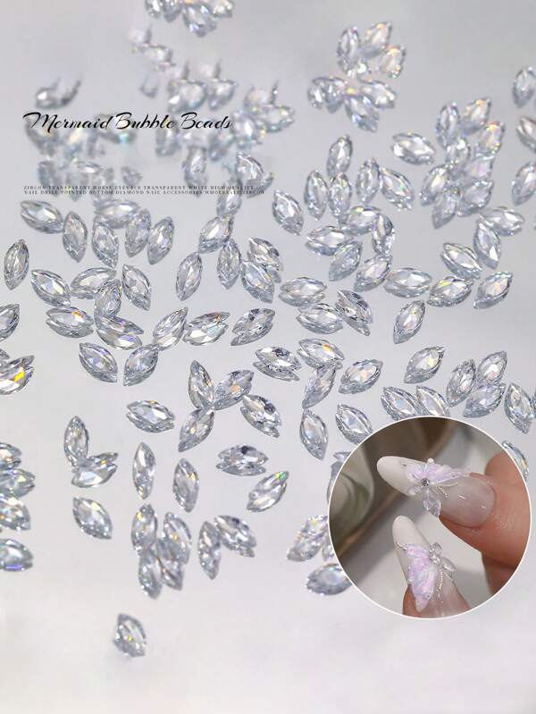 50pcs 5A Grade Zirconia Stones With Transparent Bottom, Small Size Horse Eye Shape Pointed Bottom Rhinestones, Zirconia Nail Jewelry Decoration, DIY Accessories