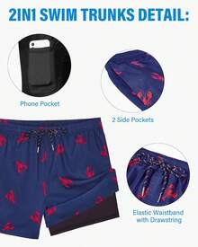 Bañador de hombre con forro de compresión, pantalón corto de baño de 5 pulgadas de entrepierna para hombres - Tiburón rosa - Ver 9
