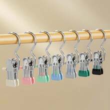 10pcs Premium Stainless Steel Clothes Clips, Adjustable Metal Pants Hangers With Clips, Laundry Clothes Pins With Hook, Portable Hanging Clothes Clips For Costumes, Festival Decor, Pant And Skirt Hangers With Grip Clips (Minor Cracks Or Peeling Of Coating Are Normal) - Multicolor - View 3