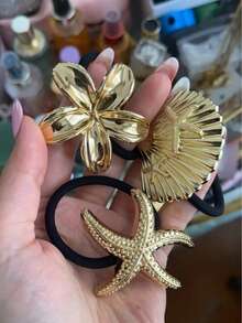 1/2/3件金紫荆花发带后马尾发带女士高端海星贝壳发带发饰发带发圈花形发带花形发饰发绳海星贝壳发绳弹力发带发饰高弹力马尾辫固定器完美礼物返校