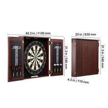Dartboard And Cabinet Set, Ready-To-Play Bundle Official Size Dartboard Cabinet, Steel Tip Dart Hideaway Cabinet, Features LED Light, Easy Assembly, Complete With All Accessory, For Cricket Game - Coffee Brown - View 10