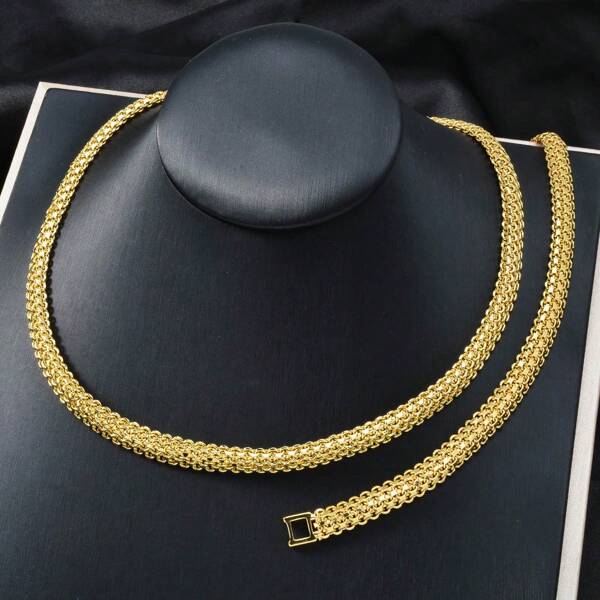 2 Stücke Mode 14 Karat Goldplattierter Kupfer 8mm Gewebte Halskette Armband Schmuckset Frauen, geeignet für tägliche Partys Geschenke