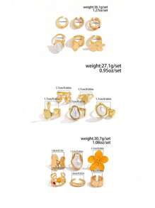 6pcs/Set Vintage Floral & Gemstone Decorated Rings, Women Elegant Baroque Pearl Rings, Punk Hip-Hop Gold Knuckle Rings, Suitable For Daily Wear, Party & Banquet, Festivals, Versatile Fashion Jewelry