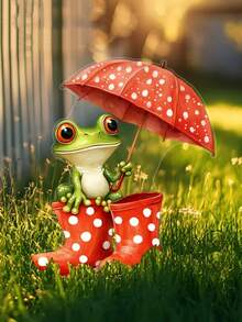 2D Flat, 1pc Cute Frog Holding Umbrella Acrylic Garden Stake, Garden Decor, Versatile Animal Themed Garden Art, Planters, Yard Acrylic Outdoor Decor, Summer Decor, Mother's Day Gift, Perfect Gift - Colorful - View 4