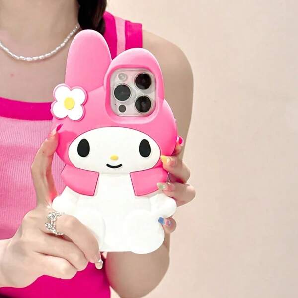 Sanrio Funda de teléfono de silicona 3D de Sanrio Melody compatible con iPhone 15 14 13 12 11 Pro Max 15Pro, cubierta protectora de Body completo suave de dibujos animados, adecuada como regalo para mujeres