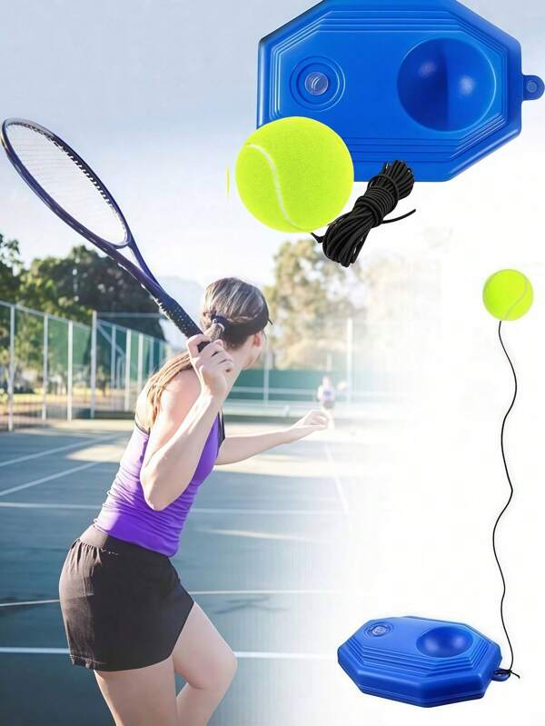 Set de 2 piezas Rebotador de entrenamiento de tenis - 1 pelota de tenis con cuerda, 1 base (sin raqueta de tenis incluida), equipo de entrenamiento de tenis para un solo jugador, herramienta de práctica de tenis portátil adecuada para adultos, ancianos y principiantes