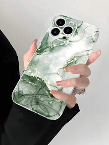 1 Pc Green Marble Printed 2D Pattern Stylish High-End Refreshing Summer Green Marble Style Suitable As Gift For Colleagues, Friends, Family, Couples, Birthday, Festivals. Transparent Soft Case With Full Protection, Dust/Water Resistant Compatible With IPhone 16/15/14/13/12/11/Pro/ProMax/X/XR/XS/XSMax/7/8/PLUS And Models,International Version, Not The Domestic Version - Clear - View 1