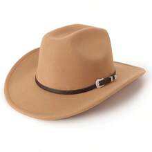 Classic Western Felt Cowboy Hat With Wide Brim For Outdoor Use - 1 Pack Style 2: Khaki - View 5