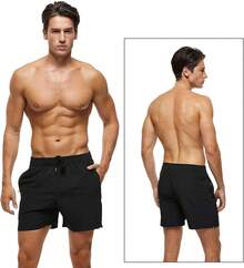 Men's Swim Trunks Quick Dry Beach Shorts With Zipper Pockets And Mesh Lining - Black - View 2