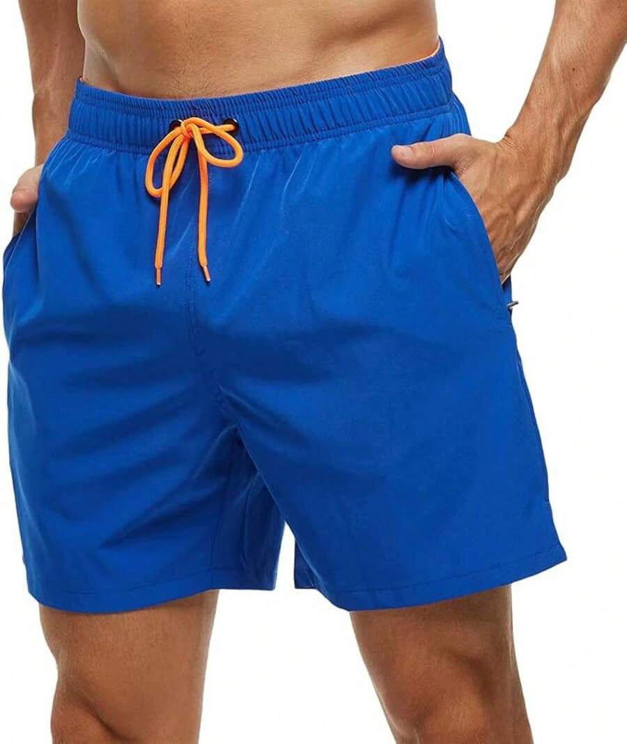 Bañadores para hombres de secado rápido con bolsillos con cremallera y forro de malla - Azul profundo - Ver 1