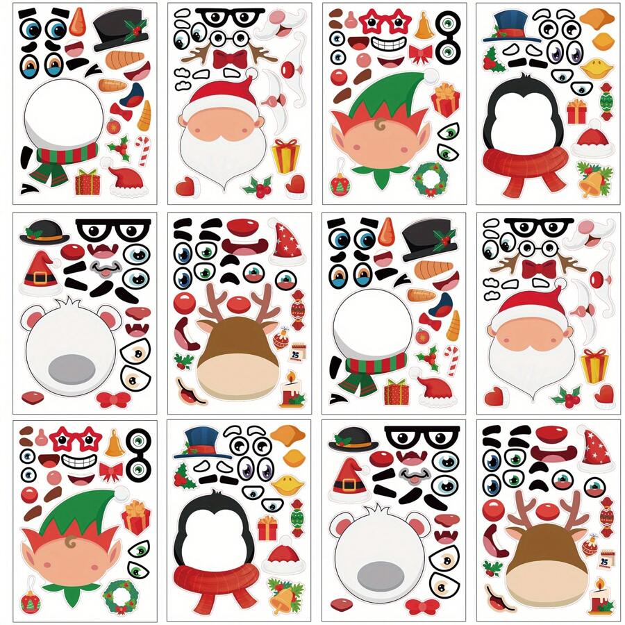 6/12 Pcs Christmas Stickers Santa Claus, Reindeer, Snowman, Penguin Decals For DIY, Party Decorations, Gift Wrapping, Birthday Presents
