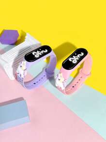 2 pezzi Orologio digitale elettronico per bambini con stampa arcobaleno e unicorno, colore dolce da sogno, display HD touch control, braccialetto LED per teenager e bambini, adatto per festival, compleanni, piccolo regalo raffinato, souvenir