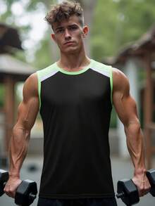 Men's Sleeveless Training Tank Top; Sports, Running, Gym, Lightweight - Breathable - Black - View 8
