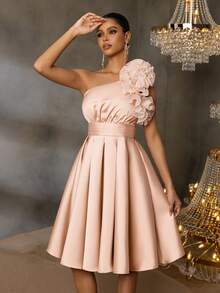 Faeriesty Elegantes Satin A-Linien Kleid mit Off-Shoulder Ausschnitt und Rüschendetails - Abendkleid für Hochzeiten, Galas, rote Teppich Events und schwarze Binden-Partys - Champagnerfarben - Übersicht 6