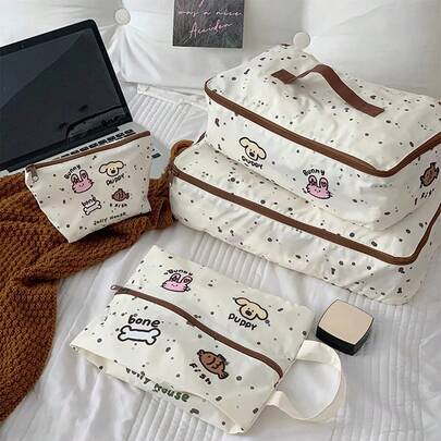 1 件可爱卡通印花便携式旅行必需品收纳袋，鞋袜收纳袋，护肤品收纳袋，衣物收纳袋，美容收纳袋，女士旅行收纳袋，大号防水收纳袋。