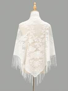 1pc Sun Protection Rose Flower Lace Hollow Out Solid Color Tassel Lady Bandana Scarf Headscarf Shawl Valentine's Day Valentines - Multicolor - View 25