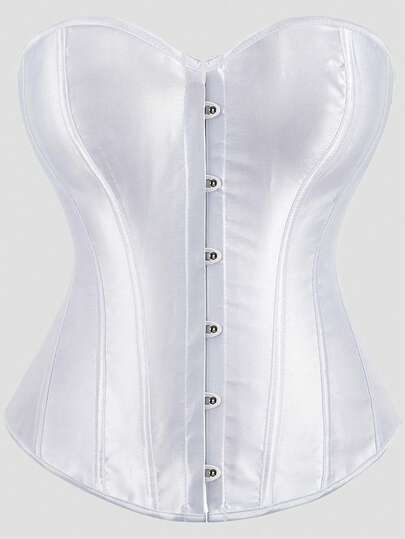 1pc White Vintage Satin Heart Neck Bustier Top, Front Button Back Tie Design, Elegant Sexy Off-Shoulder Bodysuit, Suitable For Valentine's Day, Music Festival, Wedding, Travel & Holiday