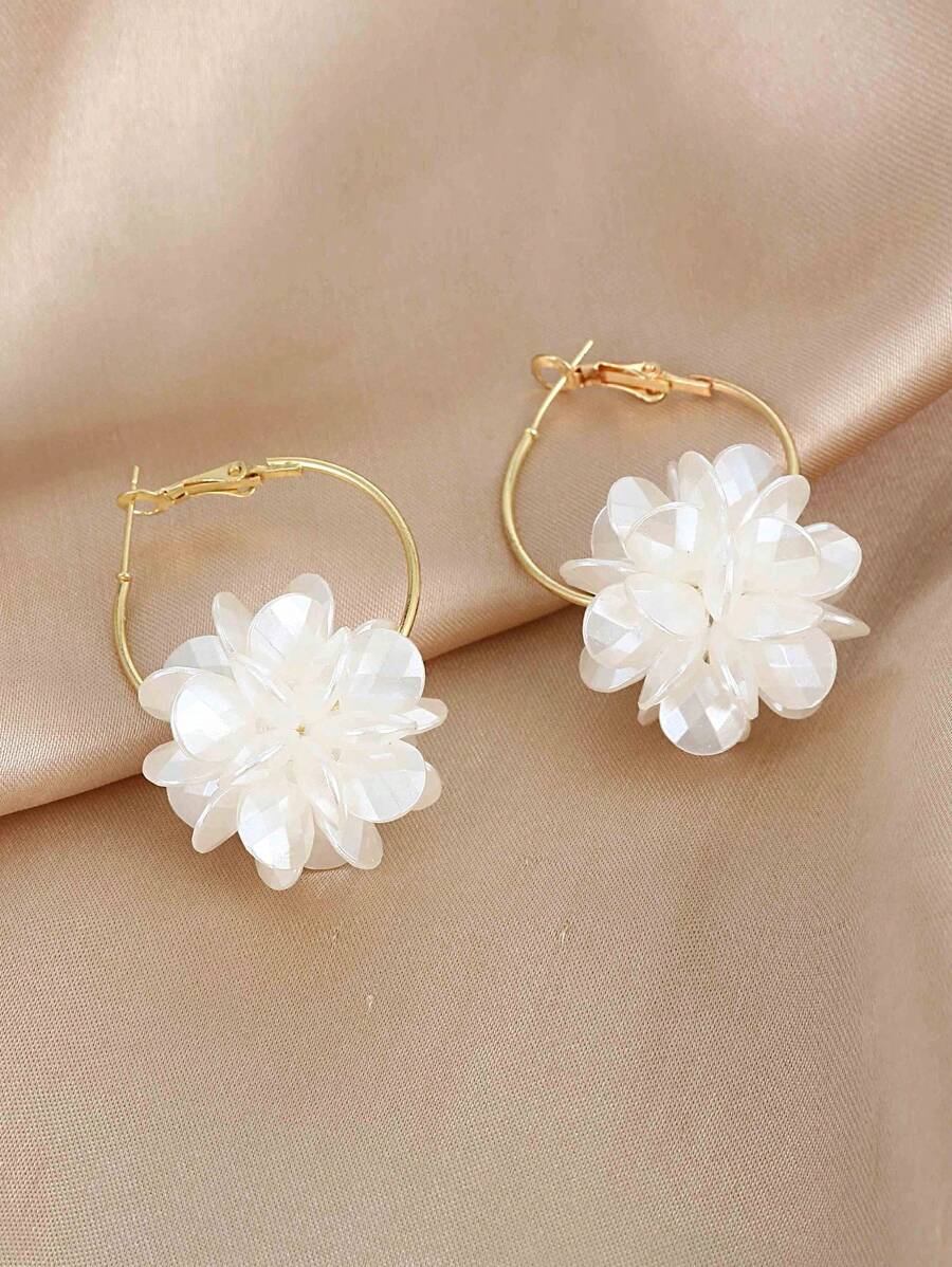1 Pair 3D Faux Pearl Flower Earrings, Suitable For Everyday Wear