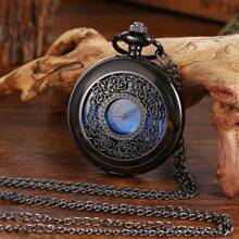 Starry Blue Dial Pendant Bronze Hollow Quartz Zakhorloge, Romeinse Cijfers Retro Horloge
