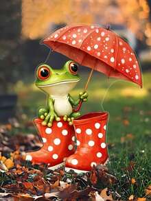 2D Flat, 1pc Cute Frog Holding Umbrella Acrylic Garden Stake, Garden Decor, Versatile Animal Themed Garden Art, Planters, Yard Acrylic Outdoor Decor, Summer Decor, Mother's Day Gift, Perfect Gift - Colorful - View 5