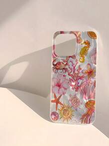 1 pieza Funda suave y transparente para teléfono, a prueba de agua, antihuellas y anti-arañazos, de color rosa ondulado de verano, diseño fresco del océano